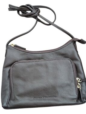 Stone Mountain Brown Leather Crossbody Bag - Pierre Cardin Style